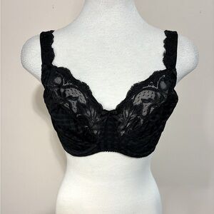 Prima Donna “Madison” Black Lace Underwire Bra with Sheer Floral Cups